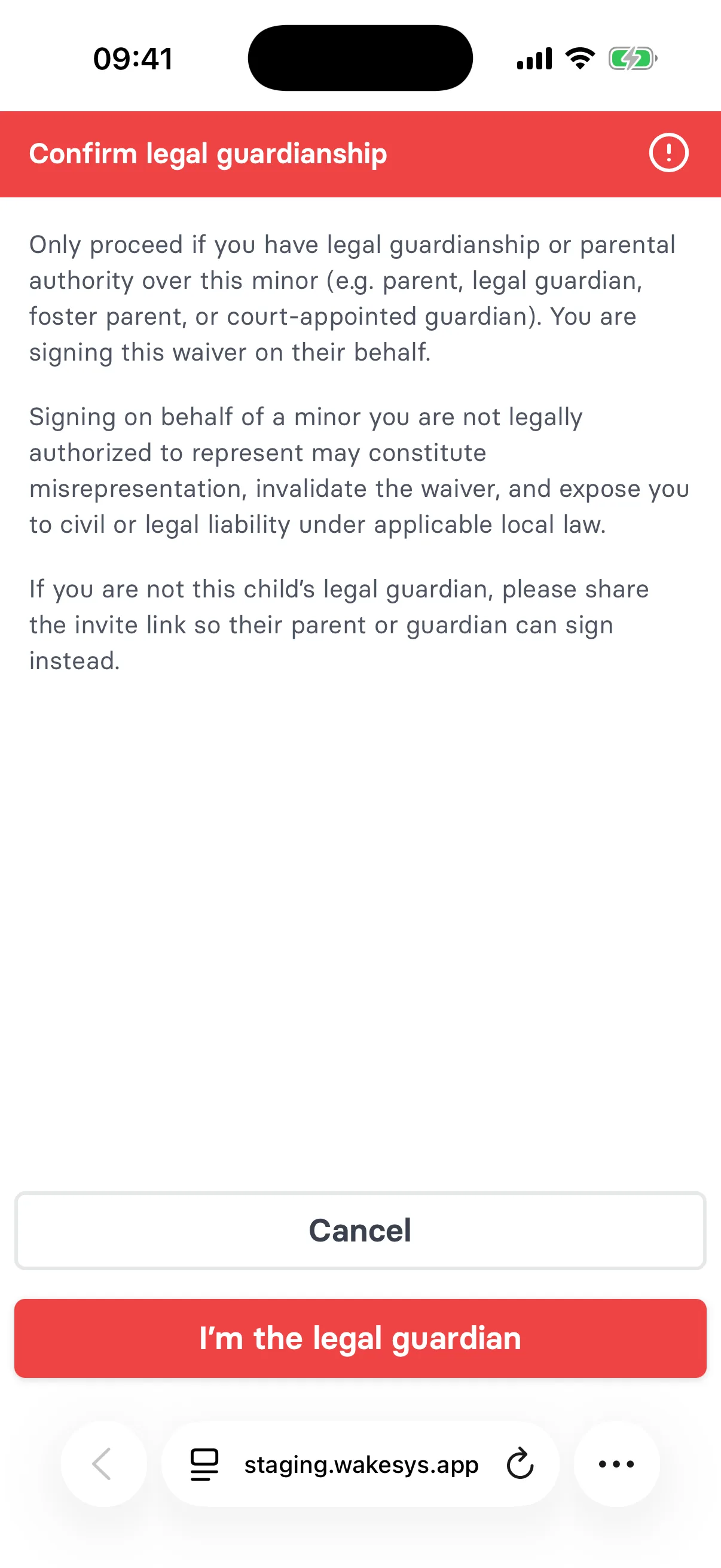 The Confirm legal guardianship dialog