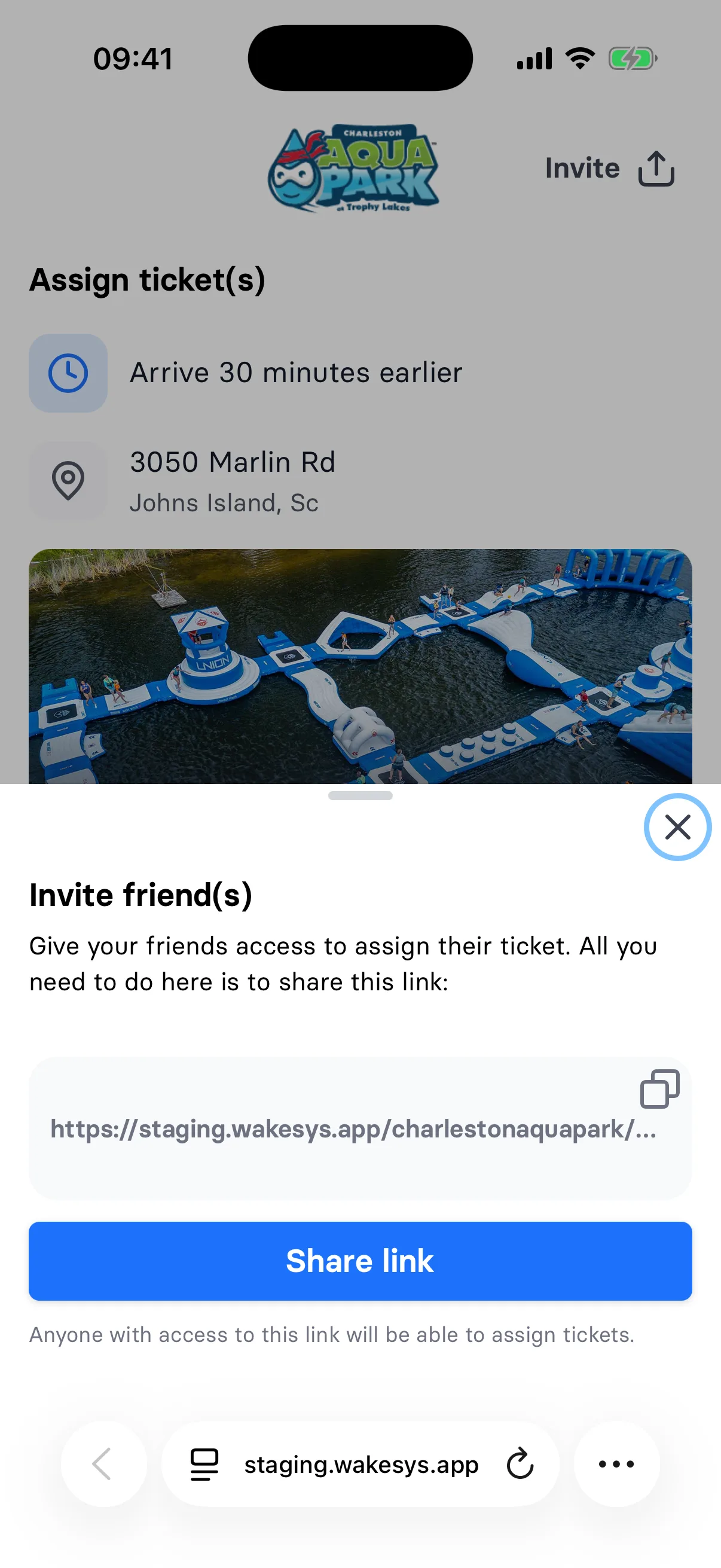 The invite sheet with the Share link button